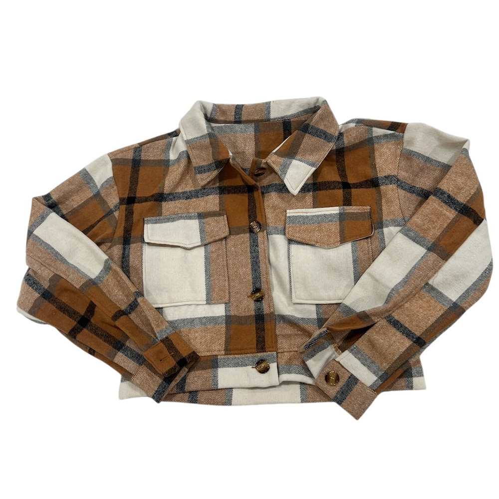 Plaid Button-Up Cropped Jacket